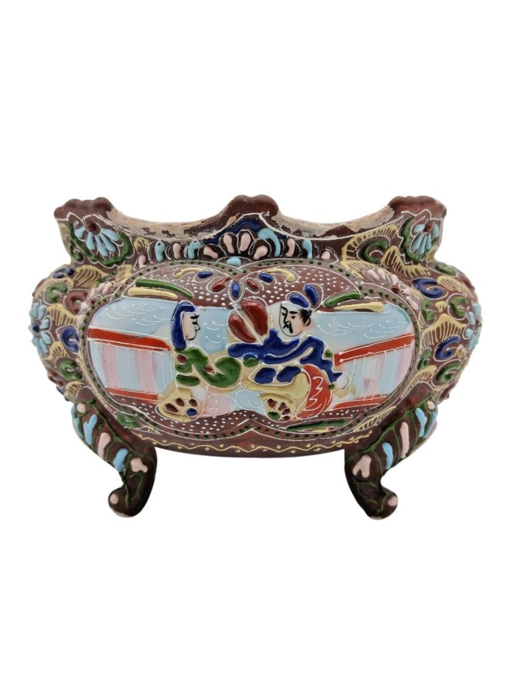 Antique Japanese Satsuma Footed Bowl Cachepot, Meiji to Taisho period 1890-1920